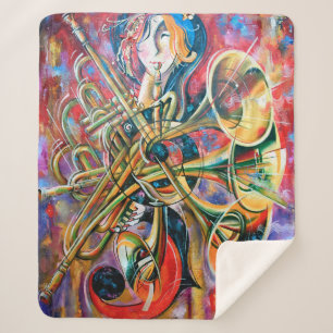 An oil painting on canvas. Music, the girl plays m Sherpa Blanket