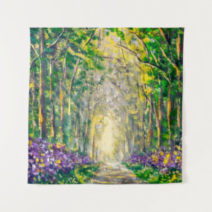 An oil painting on canvas of a seasonal landscape  tapestry