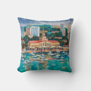 An oil painting on canvas. Panorama of Sochi. Arch Cushion