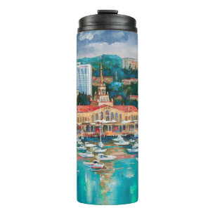 An oil painting on canvas. Panorama of Sochi. Arch Thermal Tumbler
