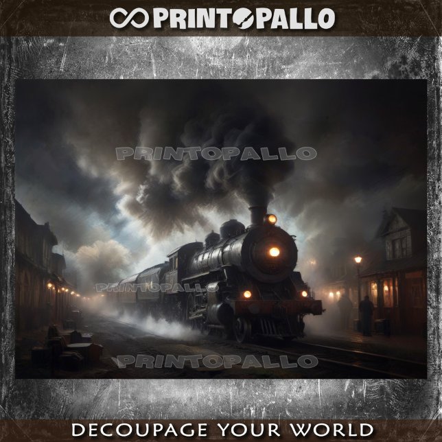 An old 19th century steam train at nighttime -  tissue paper (Creator Uploaded)