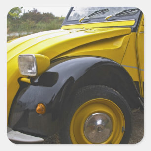 An old black and yellow Citroen 2CV 2 CV, Square Sticker