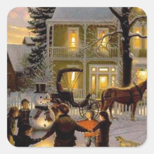 An Old Fashion Vintage Christmas Square Sticker