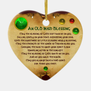 An Old Irish Blessing for Luck Heart Parchment Ceramic Tree Decoration