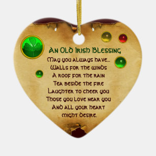 An Old Irish Blessing for Luck Heart Parchment Ceramic Tree Decoration