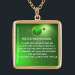 An Old Irish Blessing Gold Plated Necklace<br><div class="desc">Elegant , unique gold celtic jewel with an emerald gem stone and shamrock inset with an ancient irish prayer inside for Saint Paddy's Day (, St. Patty ). Vibrant 3D gemstones and very accurated design, 3D modelling and rendering by Bulgan Lumini (c).Part from series Hyper Talismans. .An elegant and classic...</div>