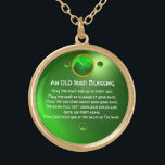 An Old Irish Blessing Gold Plated Necklace<br><div class="desc">Elegant , unique gold celtic jewel with an emerald gem stone and shamrock inset with an ancient irish prayer inside for Saint Paddy's Day (, St. Patty ). Vibrant 3D gemstones and very accurated design, 3D modelling and rendering by Bulgan Lumini (c).Part from series Hyper Talismans. .An elegant and classic...</div>