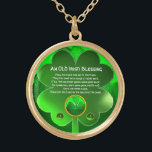 An Old Irish Blessing Gold Plated Necklace<br><div class="desc">Elegant , unique gold celtic jewel with an emerald gem stone and shamrock inset with an ancient irish prayer inside for Saint Paddy's Day (, St. Patty ). Vibrant 3D gemstones and very accurated design, 3D modelling and rendering by Bulgan Lumini (c).Part from series Hyper Talismans. .An elegant and classic...</div>
