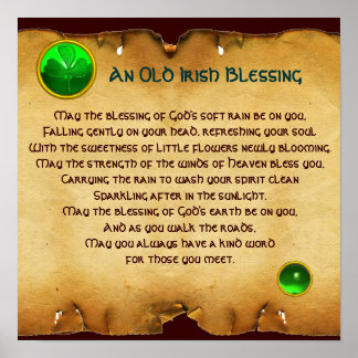 An Old Irish Blessing Parchment for Luck , Square Poster