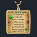 An Old Irish Blessing Parchment Gold Plated Necklace<br><div class="desc">Elegant , unique gold celtic jewel with an emerald gem stone and shamrock inset with an ancient irish prayer inside for Saint Paddy's Day (, St. Patty ). Antique classic brown parchment effects and very accurated design, 3D modelling and rendering by Bulgan Lumini (c).Part from series Hyper Talismans. .An elegant...</div>