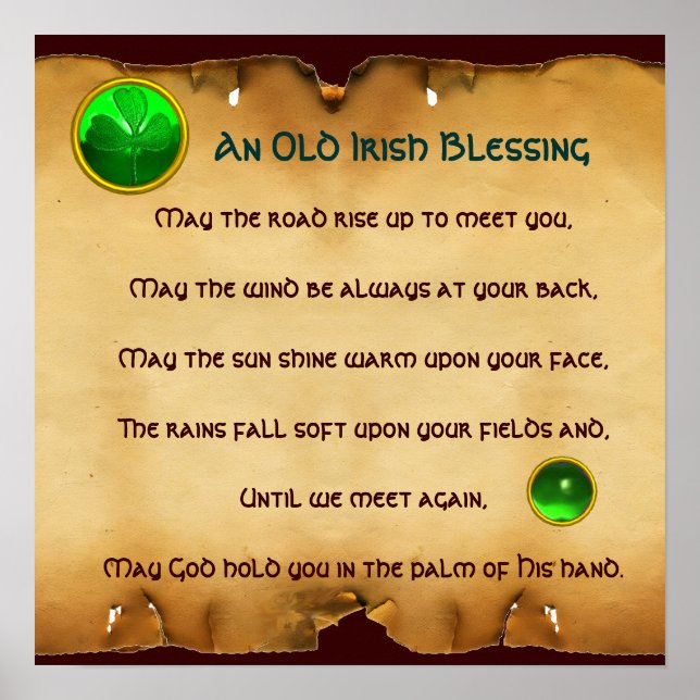 An Old Irish Blessing Parchment, Square Poster (Front)