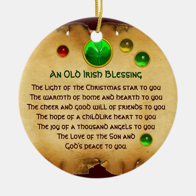 An Old Irish Christmas Blessing Heart Parchment Ceramic Tree Decoration (Front)