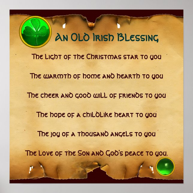 An Old Irish Christmas Blessing Parchment, Square Poster (Front)