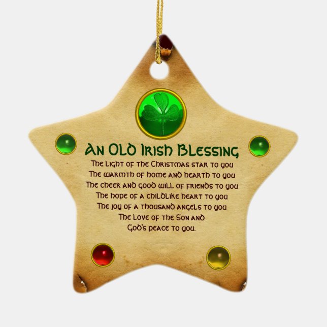 An Old Irish Christmas Blessing Star Parchment Ceramic Tree Decoration (Front)