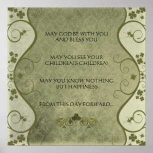 AN OLD IRISH WEDDING Blessing Distressed Damask Poster