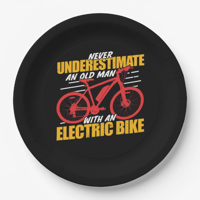 An Old Man With An Electrec Bike Paper Plate (Front)