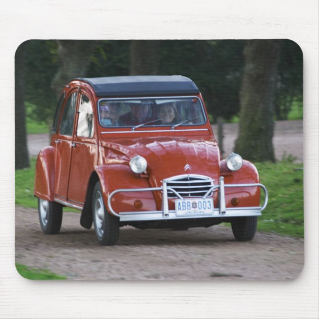 An old red Citroen 2CV car with a smiling woman Mouse Pad (Front)