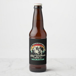 An Old Woman With A Dalmatian Dog Beer Bottle Label
