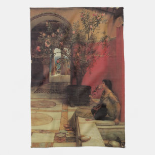 An Oleander by Alma Tadema, Vintage Flowers Tea Towel