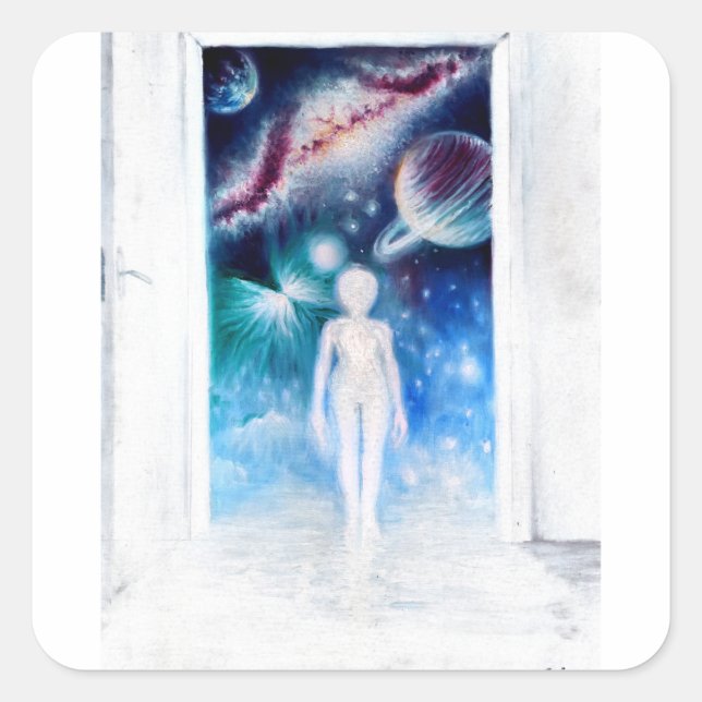An open door to the universe    square sticker (Front)