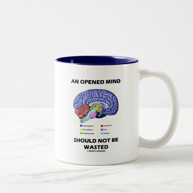 An Opened Mind Should Not Be Wasted (Brain) Two-Tone Coffee Mug (Right)