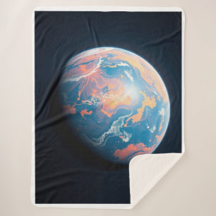 An Orange and Blue Planet Sherpa Blanket