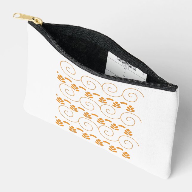 an orange and white pattern with swirls on it accessory pouch (Open)