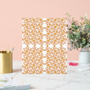 an orange and white wallpaper with a floral design acrylic sign