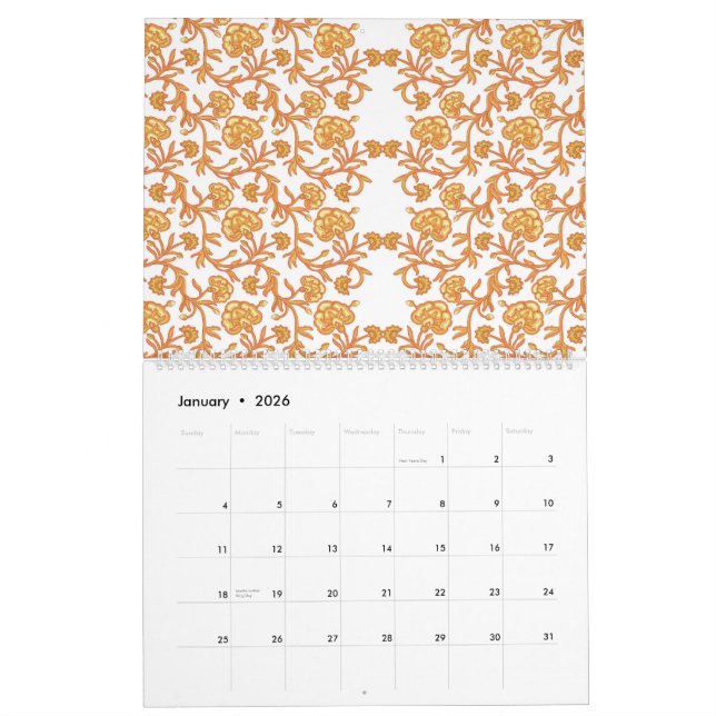 an orange and white wallpaper with a floral design calendar (Jan 2026)