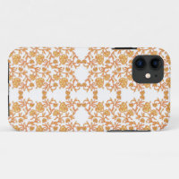 an orange and white wallpaper with a floral design