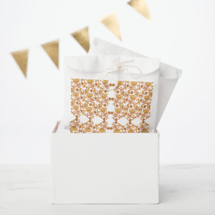 an orange and white wallpaper with a floral design favour bags