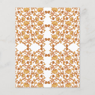 an orange and white wallpaper with a floral design flyer