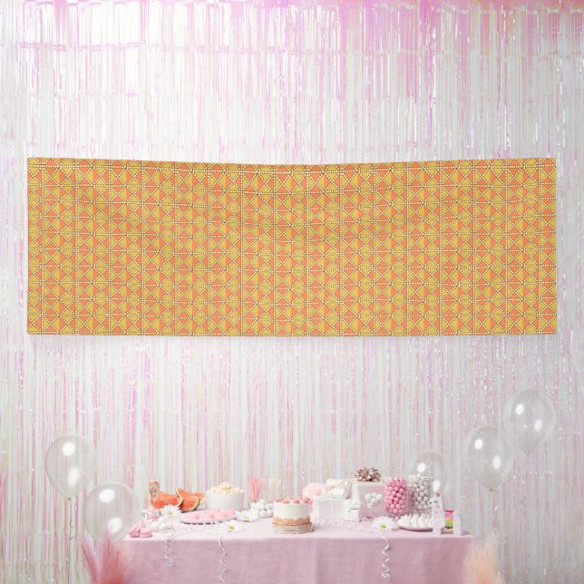 an orange and yellow background with a pattern banner (Party)