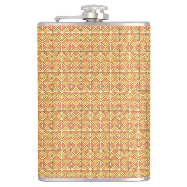 an orange and yellow background with a pattern hip flask (Front)