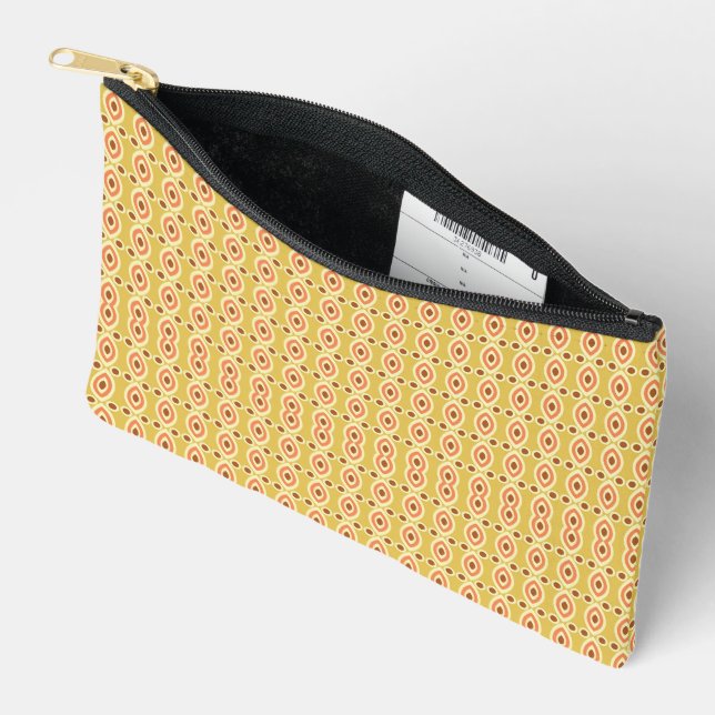 an orange and yellow background with circles accessory pouch (Open)