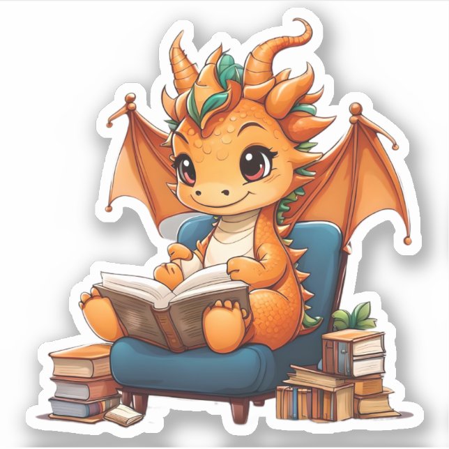 An Orange Dragon Reading Sticker (Front)