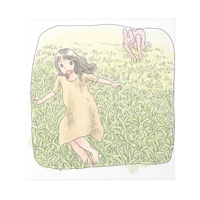 an orange dress woman who runs away from rabbits c notepad (Front)