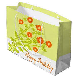 An Orange Flowered Tote Style Birthday Gift Bag