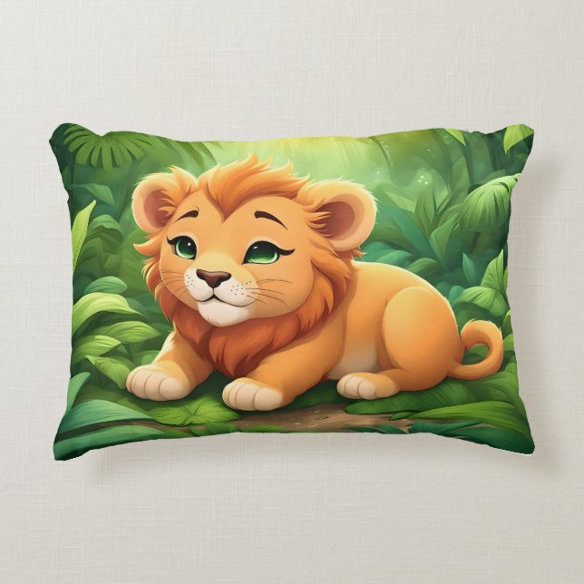 An Orange Lion Cub in the Jungle Decorative Cushion (Front)