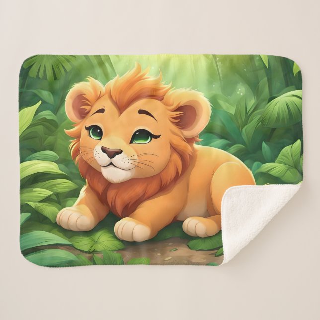 An Orange Lion Cub in the Jungle Sherpa Blanket (Front (Horizontal))