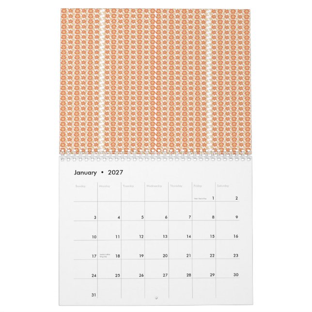 An orange rug with a textured pattern lies flat on calendar (Jan 2027)
