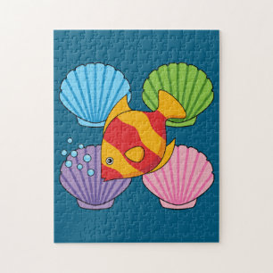 An Orange Tropical Fish and Pastel Colorful Shells Jigsaw Puzzle
