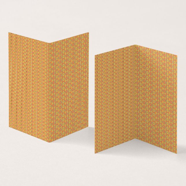 An orange, yellow, and brown symmetrical pattern w (Inside and Outside)