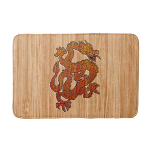 An oriental Dragon in Bamboo Bath Mat