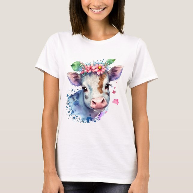 an original cow's head with flowers. T-Shirt (Front)