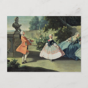 An ornamental garden with a young girl dancing to postcard