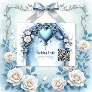 An ornate light blue archway with floral accents, enclosure card