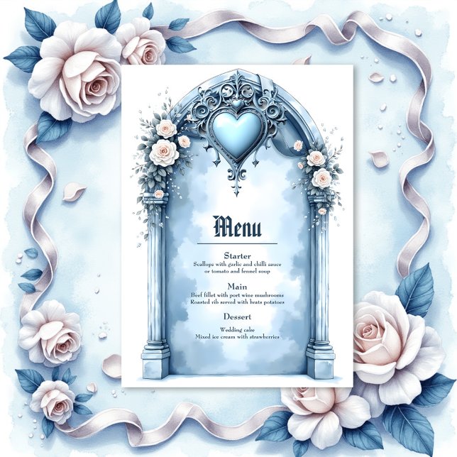 An ornate light blue archway with floral accents,  menu (Creator Uploaded)
