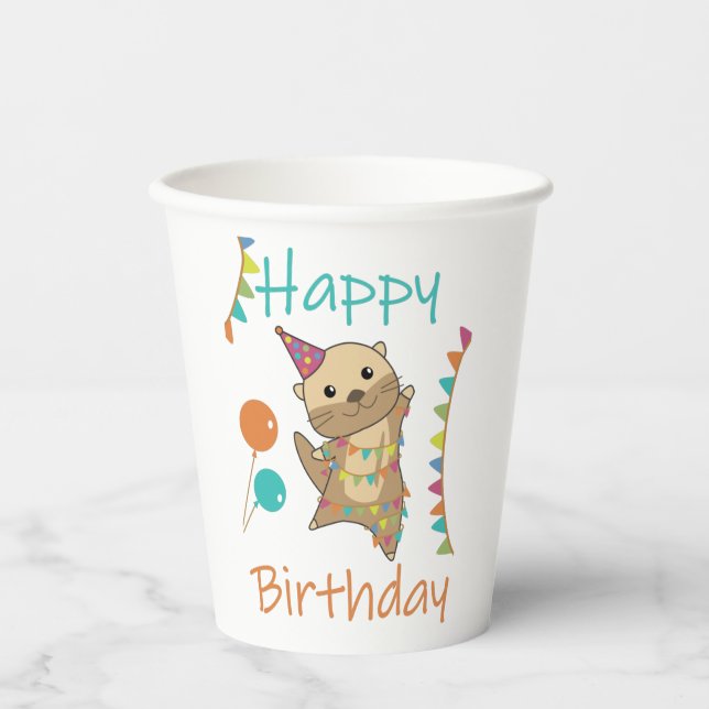 An Otter Birthday Wishes Cute Happy Otter Adult Cl Paper Cups (Front)