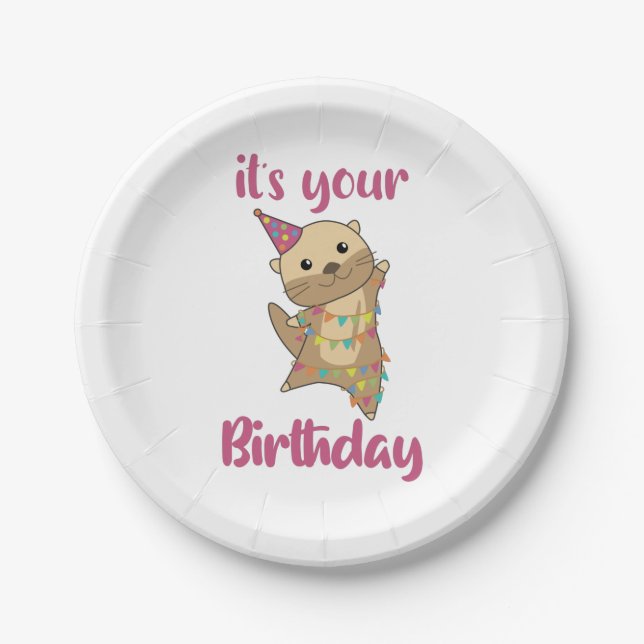 An Otter Birthday Wishes Cute Happy Otter Adult Cl Paper Plate (Front)